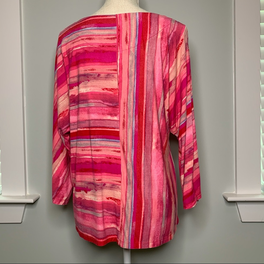 Norm Thompson Pink Strokes Medium 3/4 Sleeve - Picture 3 of 6